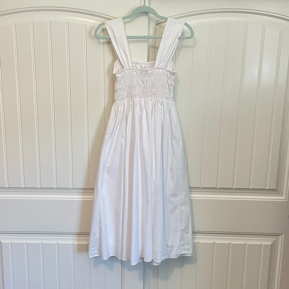 NWOT STAUD Ida Smocked midi dress white size small - Picture 10 of 10